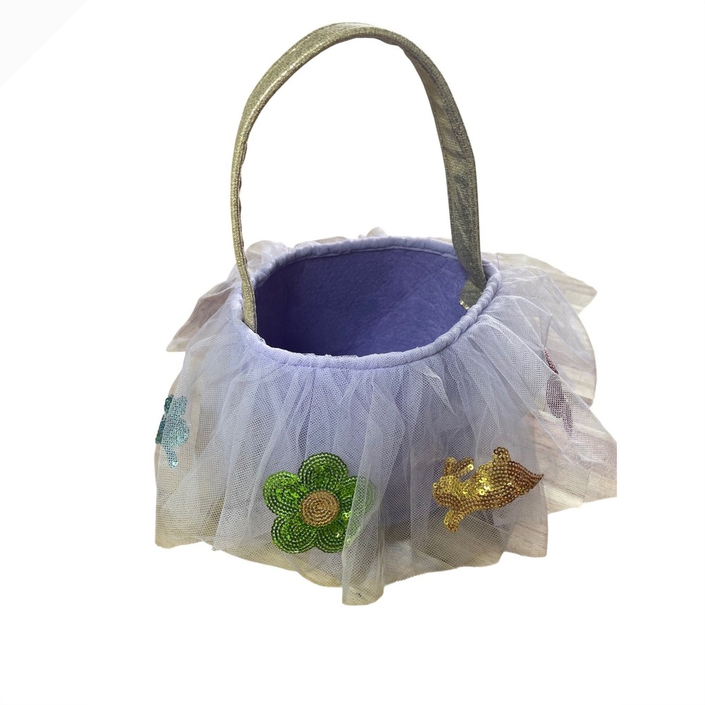 Mud Pie Lavender Easter Tutu Basket Sequin Bunny Flower Felt 10010113L NEW